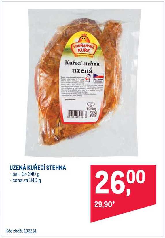 VODŇANSKÉ KUŘE UZENÁ KUŘECÍ STEHNA 340 g v akci AkcniCeny cz