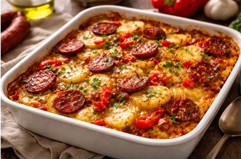 Francouzské brambory s chorizem a paprikou: Zapékaná klasika v mnohem výraznější verzi