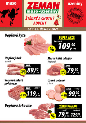 ZEMAN maso-uzeniny akční leták pro vybrané prodejny první skupiny od 1.12. do 6.12.2025