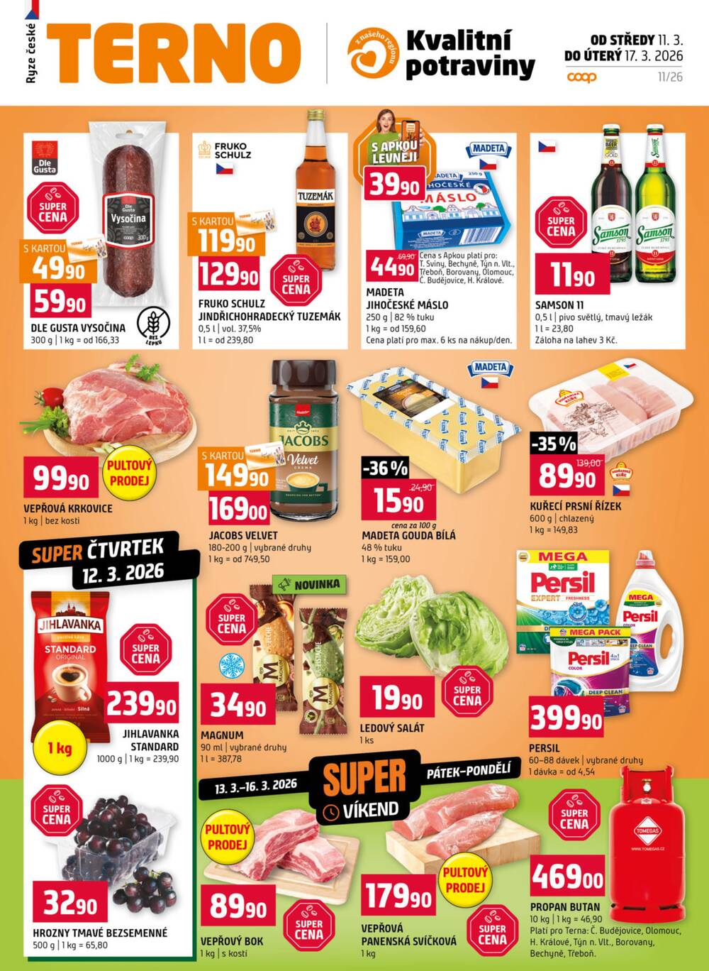 Terno České Budějovice, Třeboň, Trhové sviny, Bechyně, Týn nad Vltavou od 11.3. do 17.3.2026