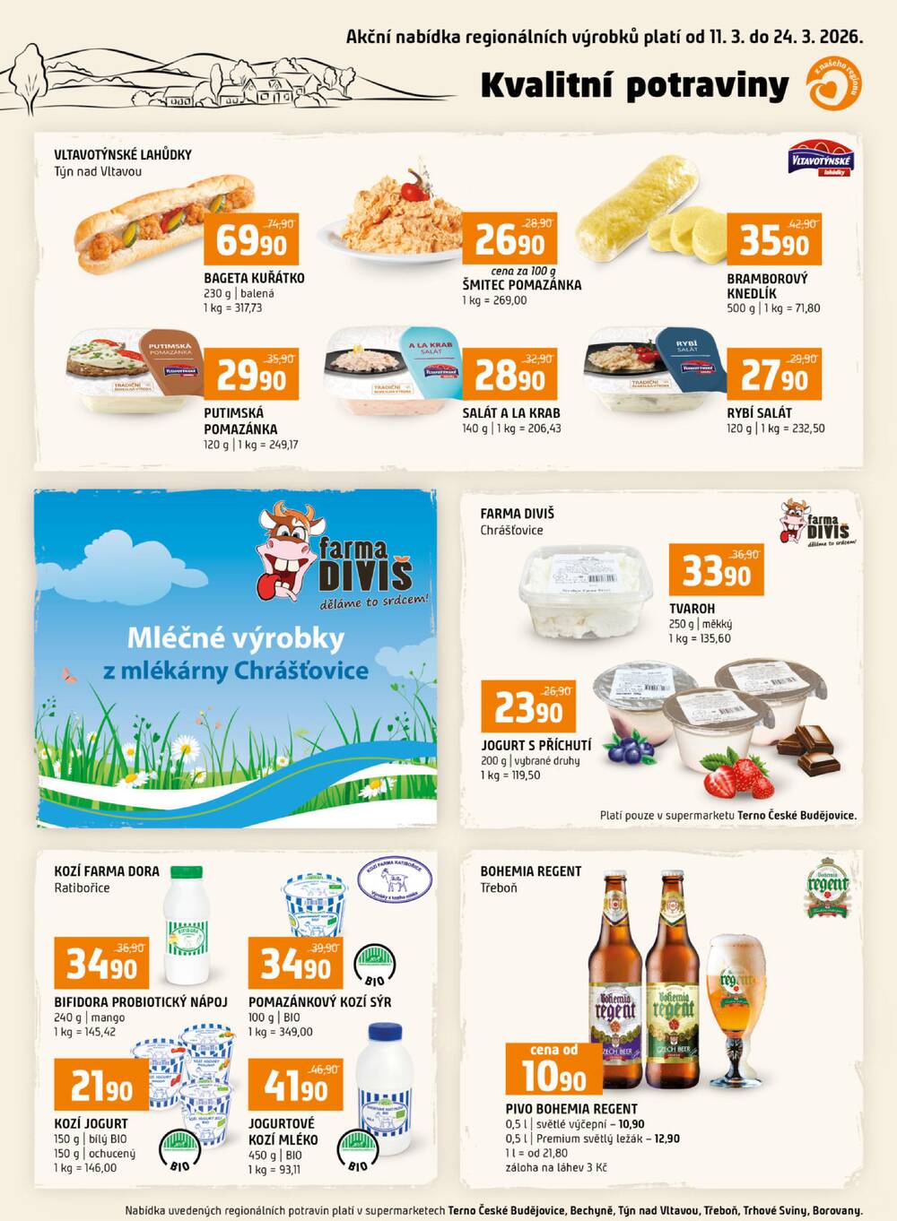 Terno České Budějovice, Třeboň, Trhové sviny, Bechyně, Týn nad Vltavou od 11.3. do 17.3.2026