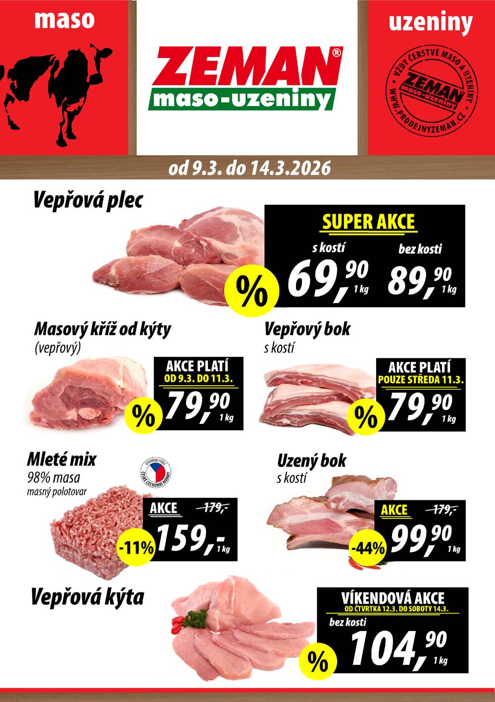 Leták ZEMAN maso-uzeniny - ZEMAN maso-uzeniny akční leták pro vybrané prodejny druhé skupiny od 9.3. do 14.3.2026 - strana 1