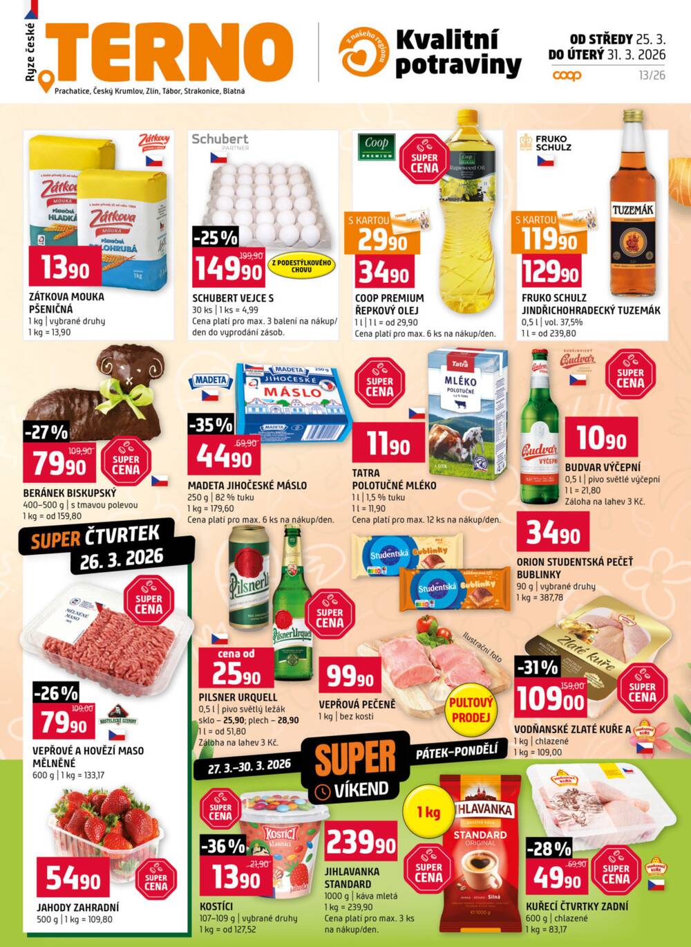 Leták Terno - Terno Prachatice, Český Krumlov, Zlín, Tábor, Strakonice, Blatná 25.3. - 31.3. - strana 1