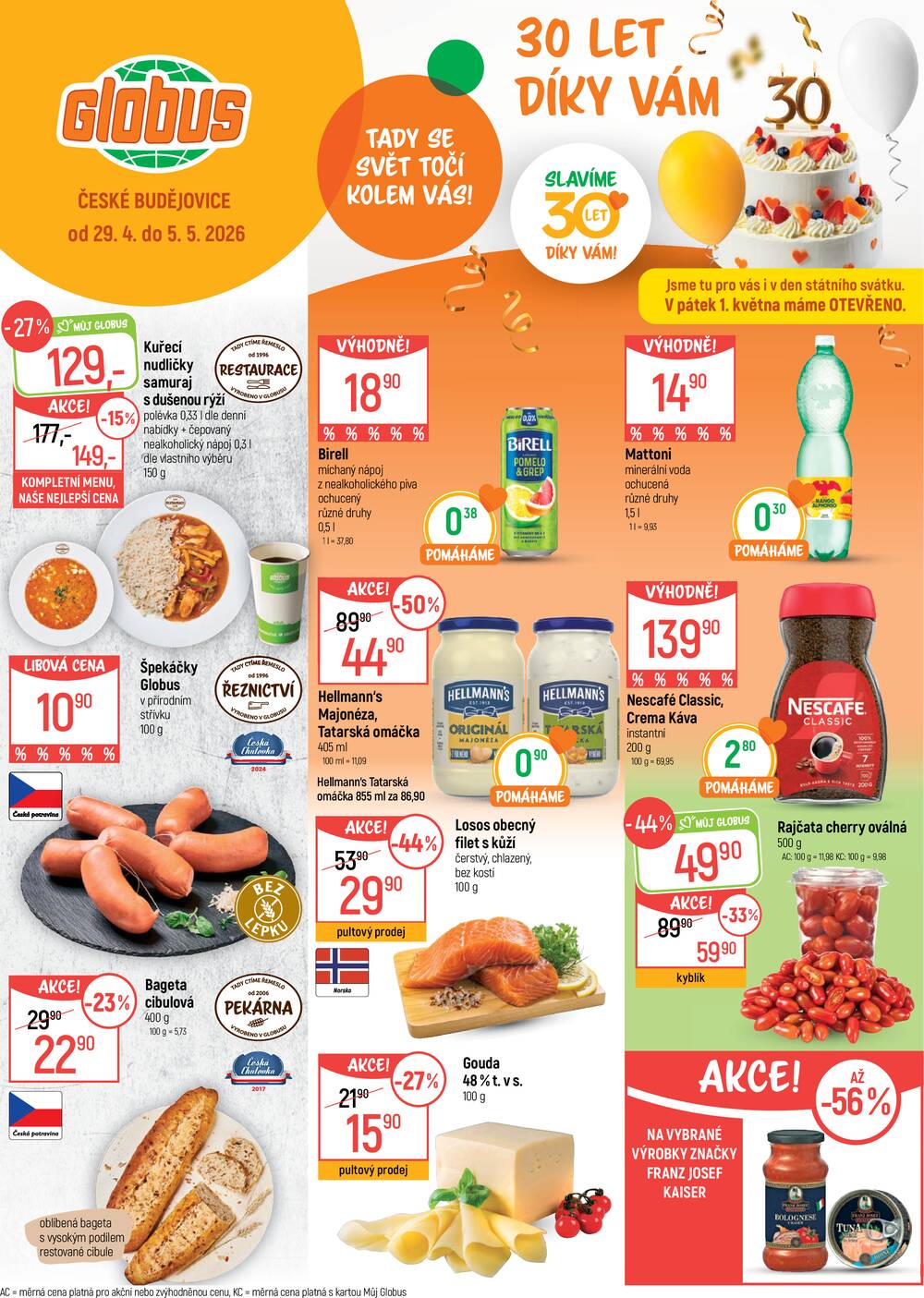 Leták Globus - Akční leták Globus 29.4. - 5.5.2026 - Globus České Budějovice - strana 1
