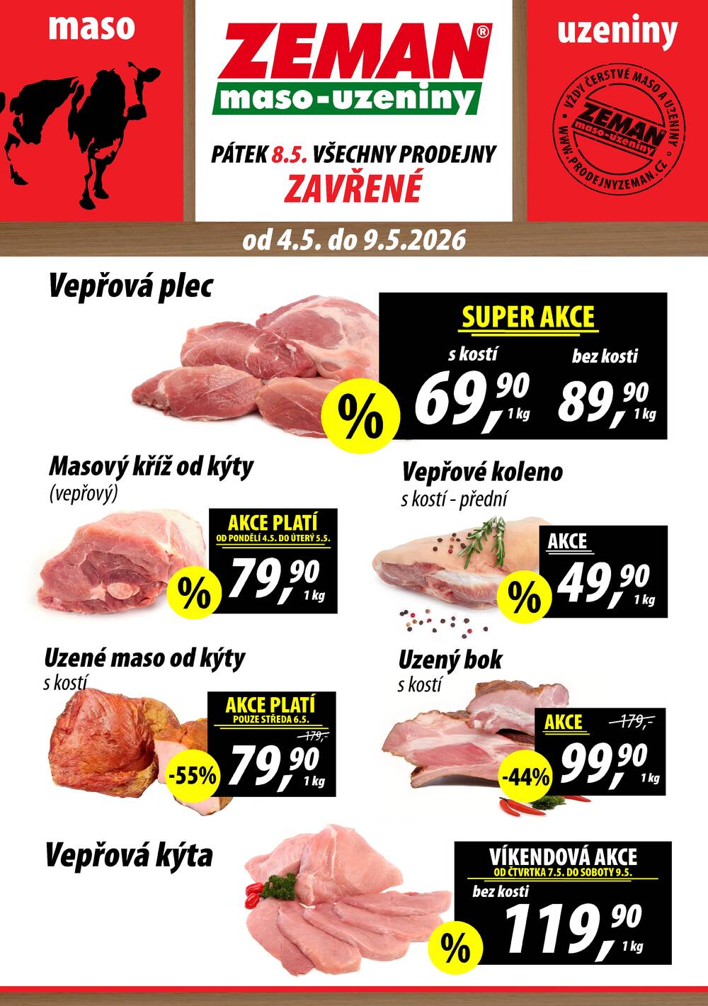 Leták ZEMAN maso-uzeniny - ZEMAN maso-uzeniny akční leták pro vybrané prodejny druhé skupiny od 4.5. do 9.5.2026 - strana 1
