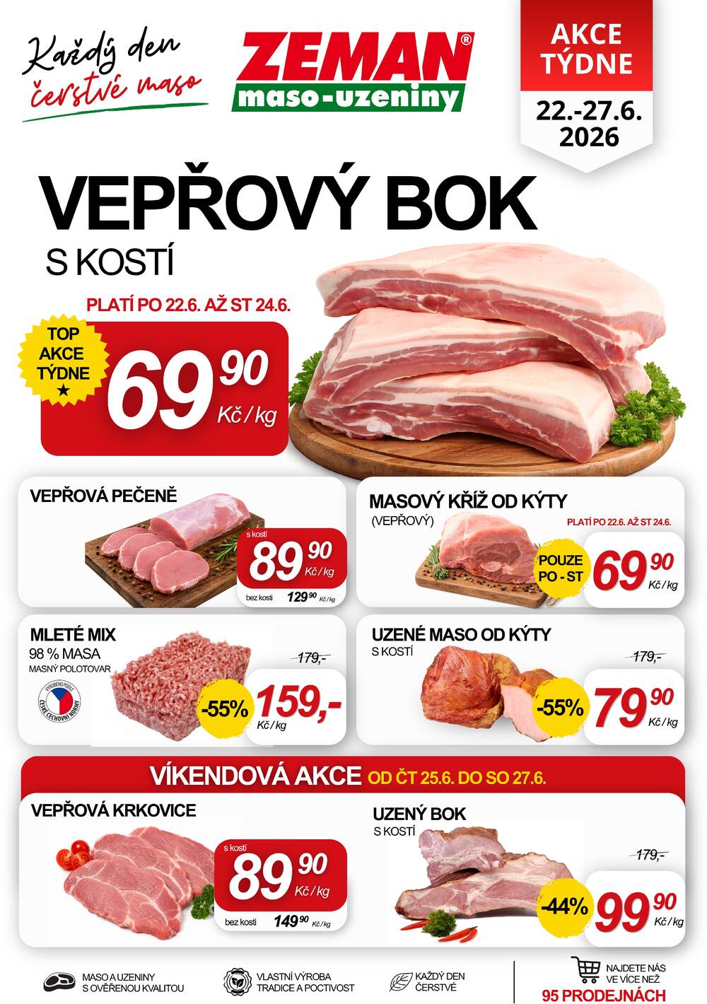 Leták ZEMAN maso-uzeniny - ZEMAN maso-uzeniny akční leták pro vybrané prodejny druhé skupiny od 22.6. do 27.6.2026 - strana 1
