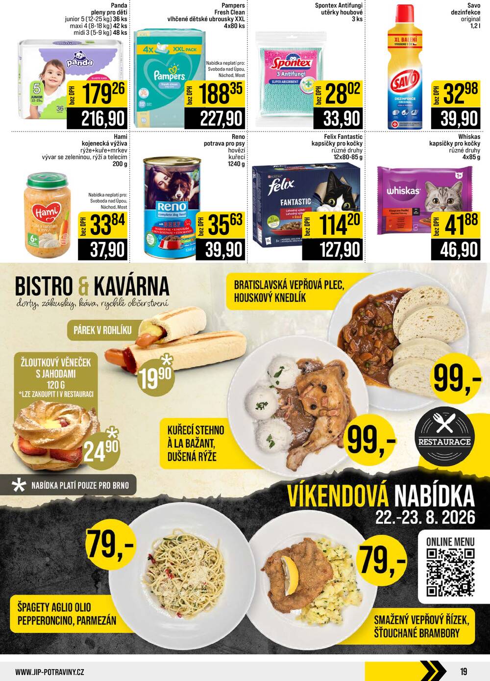JIP Cash & Carry České Budějovice, Most, Náchod, Polička, Sušice a Svoboda nad Úpou od 19.8. do 25.8.2026