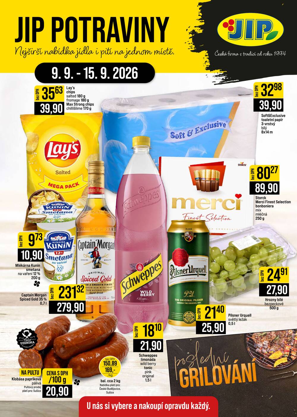 Leták JIP - JIP Cash & Carry České Budějovice, Most, Náchod, Polička, Sušice a Svoboda nad Úpou od 9.9. do 15.9.2026 - strana 1 Leták JIP - JIP Cash & Carry České Budějovice, Most, Náchod, Polička, Sušice a Svoboda nad Úpou od 9.9. do 15.9.2026 - strana 1