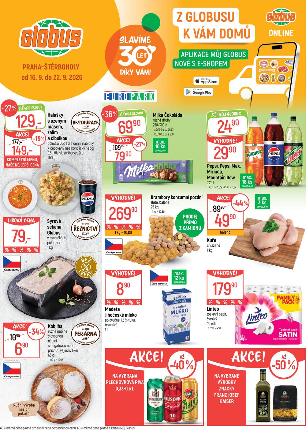 Leták Globus - Akční leták Globus 16.9. - 22.9.2026 - Globus Praha - Štěrboholy - strana 1