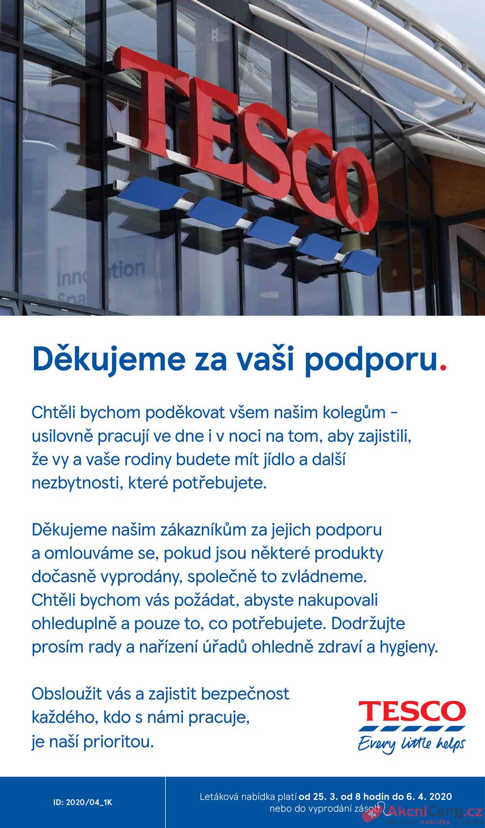 Leták Tesco - Tesco supermarkety od 25.3. do 6.4.2020 - strana 1 Leták Tesco - Tesco supermarkety od 25.3. do 6.4.2020 - strana 1
