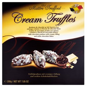 Maître Truffout Pralinky z mléčné čokolády s krémovou náplní a vločkami bílé čokolády 200g