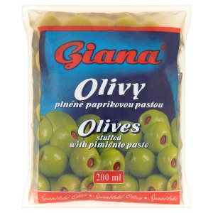 Giana Španělské olivy plněné paprikovou pastou ve slaném nálevu 195g