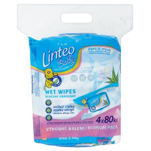 Linteo Baby Vlhčené dětské ubrousky pro podrážděnou pokožku 4 x 80 ks Albert