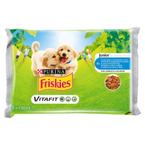 Friskies JUNIOR Výběr s kuřetem a mrkví ve šťávě 4 x 100g