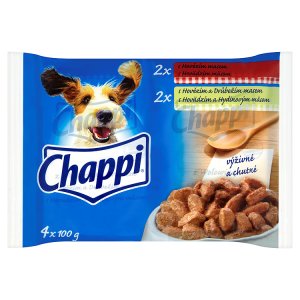 Chappi Hovězí maso & hovězí a drůbeží maso kompletní krmivo pro dospělé psy 4 x 100g