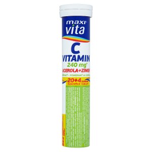 MaxiVita Vitamin C acerola + zinek s příchutí pomeranče & citronu 24 šumivých tablet 59,28g