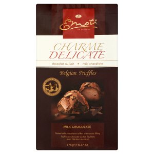 Emoti Truffle bonbóny z mléčné čokolády s kakaovou náplní zdobené vločkami z mléčné čokolády 175g