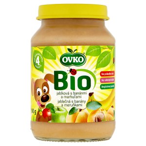 Ovko BIO kojenecká výživa jablečná s banány a meruňkami 190g