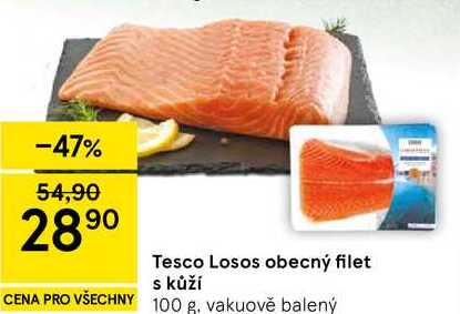 Tesco Losos obecný filet s kůží, 100 g