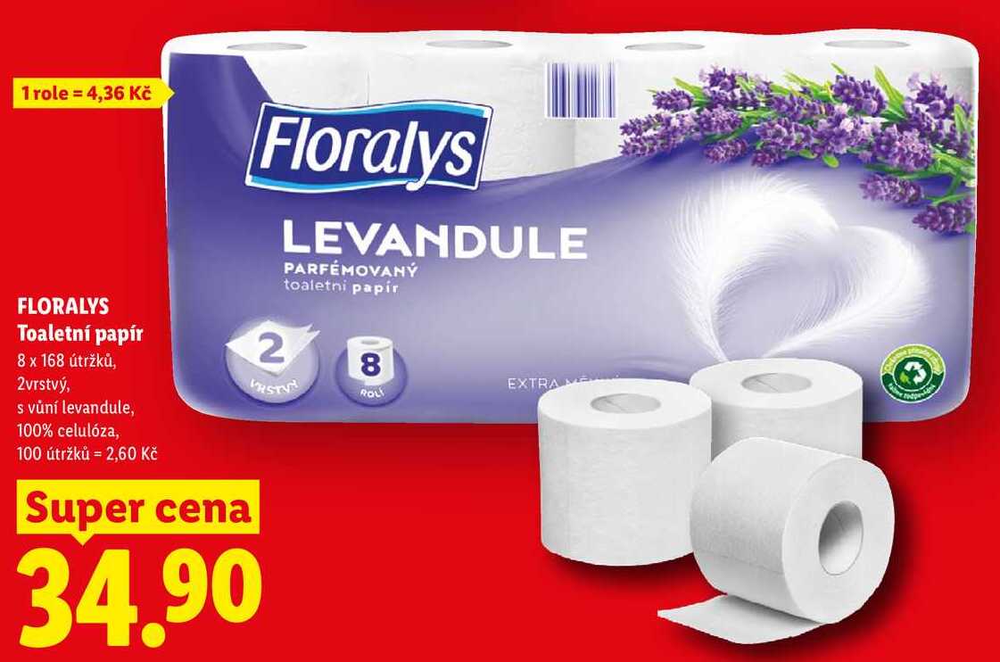 FLORALYS Toaletní papír 8 x 168 útržků, 2vrstvý