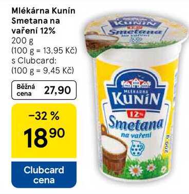 Mlékárna Kunín Smetana na vaření 12%, 200 g
