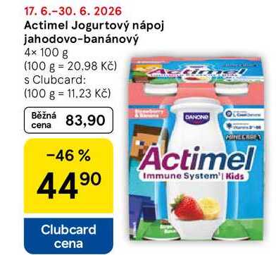 Actimel Jogurtový nápoj jahodovo-banánový, 4× 100 g