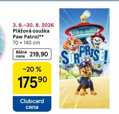 Plážová osuška Paw Patrol, 70 x 140 cm Tesco