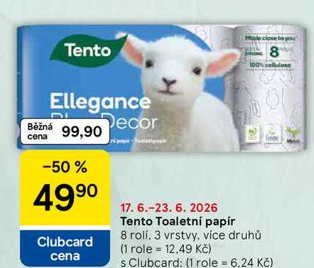 Tento Toaletní papír, 8 rolí. 3 vrstvy, více druhů Tesco