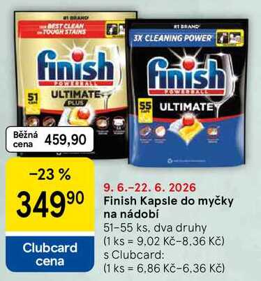 Finish Kapsle do myčky na nádobí, 51-55 ks, dva druhy Tesco