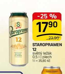 STAROPRAMEN 12 světlý ležák 0,51 plech