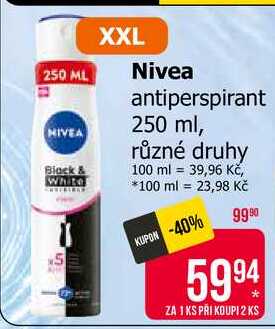 Nivea antiperspirant 250 ml, různé druhy Teta drogerie