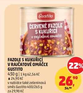 FAZOLE S KUKUŘICÍ V RAJČATOVÉ OMÁČCE GUSTITO, 430 g