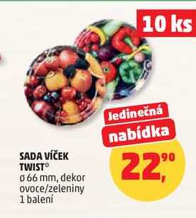 SADA VÍČEK TWIST, průměr 66 mm, dekor ovoce/zeleniny, 1 balení