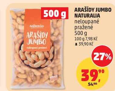 ARAŠÍDY JUMBO neloupané pražené, 500 g  