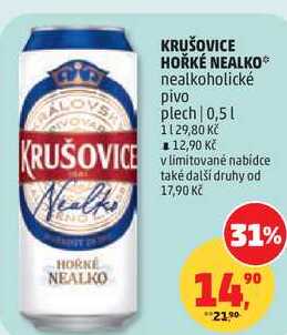 KRUŠOVICE HOŘKÉ NEALKO nealkoholické pivo plech, 0,5 l