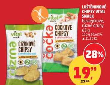 VITAL SNACK luštěninové chipsy bezlepkové, různé druhy 65 g