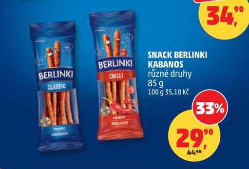 SNACK BERLINKI KABANOS různé druhy, 85 g 