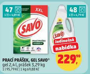 PRACÍ PRÁŠEK, GEL SAVO, gel 2,4 1, prášek 3,29 kg Penny Market
