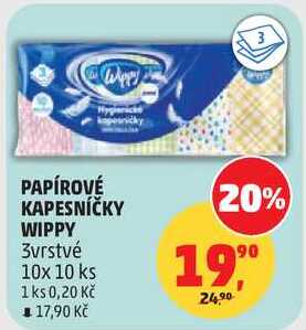 PAPÍROVÉ KAPESNÍČKY WIPPY 3vrstvé, 1 ks Penny Market