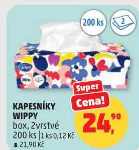 KAPESNÍKY WIPPY box, 2vrstvé, 200 ks Penny Market