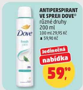 ANTIPERSPIRANT VE SPREJI DOVE různé druhy, 200 ml Penny Market
