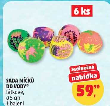 SADA MÍČKŮ DO VODY, látkové, 5 cm, 1 balení, 6 ks Penny Market