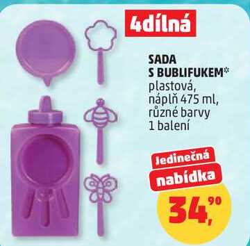 SADA S BUBLIFUKEM plastová, náplň 475 ml, různé barvy, 1 balení Penny Market