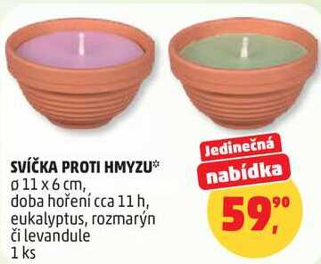 SVÍČKA PROTI HMYZU, 11 x 6 cm, doba hoření cca 11 h, eukalyptus Penny Market