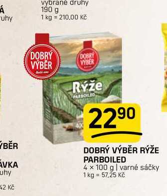 DOBRÝ VÝBĚR RÝŽE PARBOILED 4 x 100 g | varné sáčky  