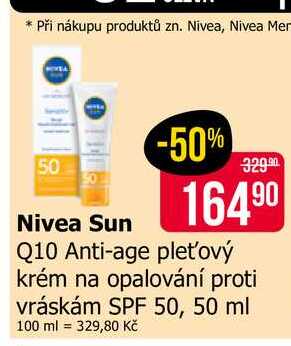 Nivea Sun Q10 Anti-age pleťový krém na opalování proti vráskám SPF 50, 50 ml