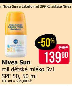 Nivea Sun roll dětské mléko 5v1 SPF 50, 50 ml Teta drogerie