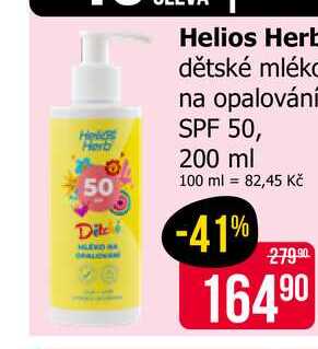 Helios Herb dětské mléko na opalování SPF 50, 200 ml Teta drogerie