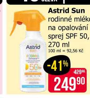 Astrid Sun rodinné mlék na opalování sprej SPF 50, 270 ml Teta drogerie