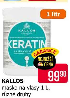 KALLOS maska na vlasy 1 L, různé druhy